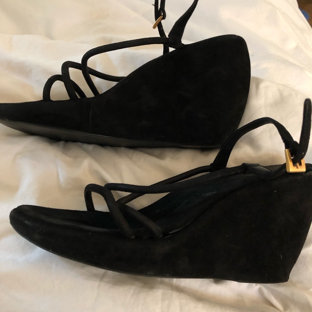 Prada black suede wedge sandals - Picture 2 of 4